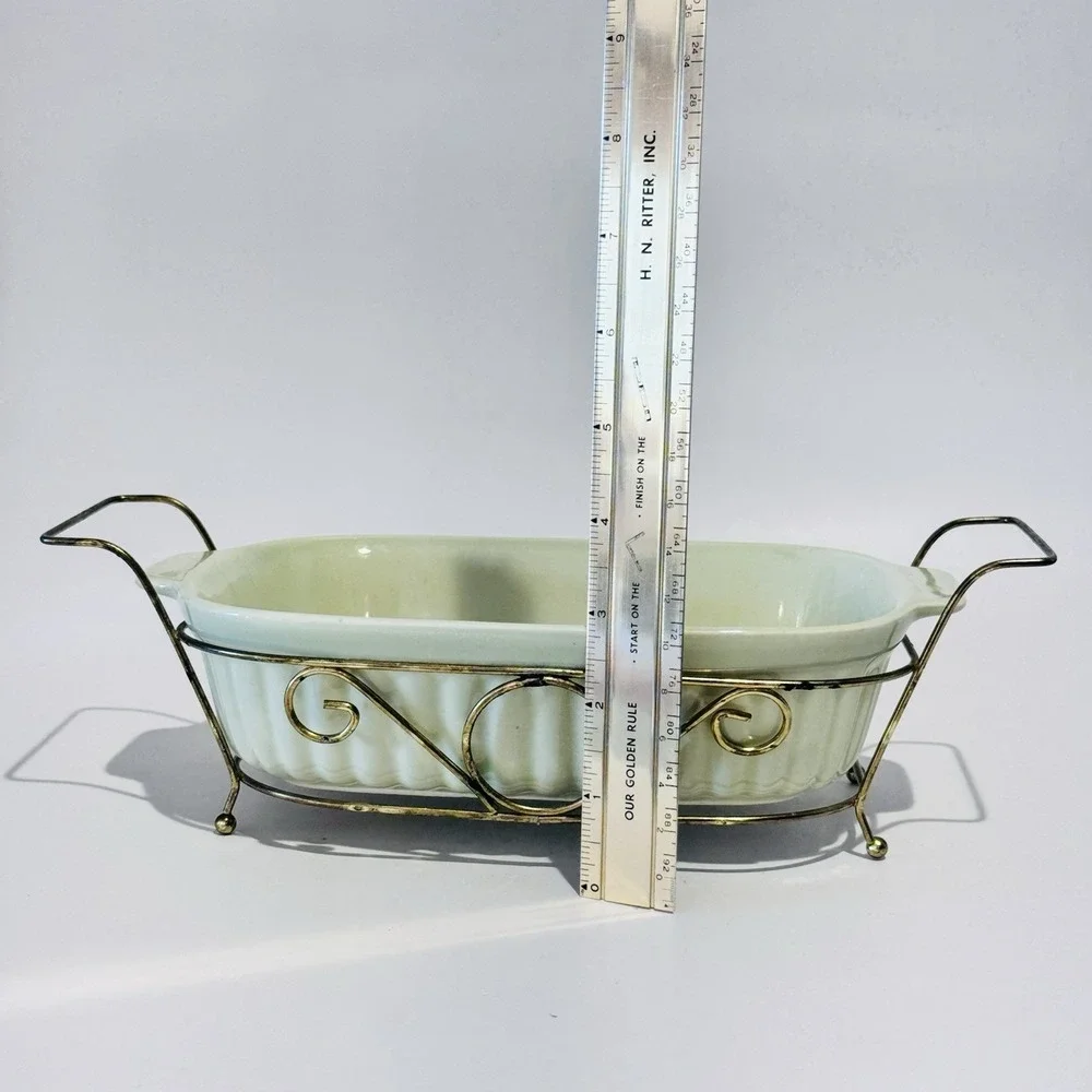 Vintage Pfaltzgraff 32oz Casserole Stoneware in‎ Gold Metal Holder No 1093